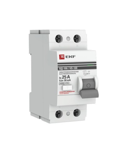 УЗО ВД-100 2P 25А 30мА тип AC эл-мех  PROxima (elcb-2-25-30-em-pro). Выключатель дифференциального тока (УЗО). EKF в Керчи
