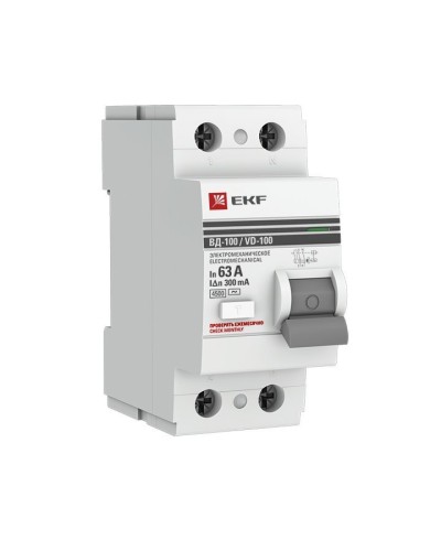 УЗО ВД-100 2P 63А 300мА тип AC эл-мех  PROxima (elcb-2-63-300-em-pro). Выключатель дифференциального тока (УЗО). EKF в Керчи
