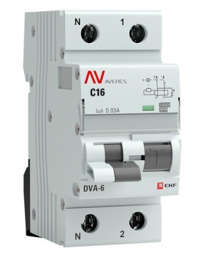 DVA-6 1P+N 16А (C) 30мА (AC) 6кА  AVERES (rcbo6-1pn-16C-30-ac-av). Автоматический выключатель дифференциального тока. EKF в Керчи