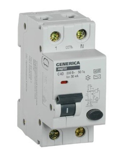 GENERICA АВДТ 32 C40 2Р 30мА (MAD25-5-040-C-30). Автоматический выключатель дифференциального тока. IEK в Керчи