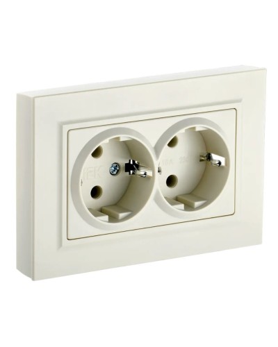 Розетка 2-местная с з/к РС12-3-БрКр бежевый BRITE (BR-R21-16-K10-F). Розетка с заземлением без защитных шторок в сборе. IEK в Керчи