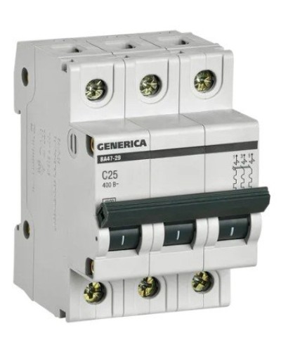 GENERICA ВА47-29 3P C 25А 4,5кА (MVA25-3-025-C). Автоматический выключатель. IEK в Керчи