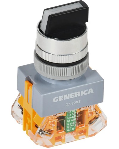 Переключатель D7-20X3 на 3 положения черный GENERICA (BSW50-20X3-3-21-3-K02-G). Переключатель. IEK в Керчи