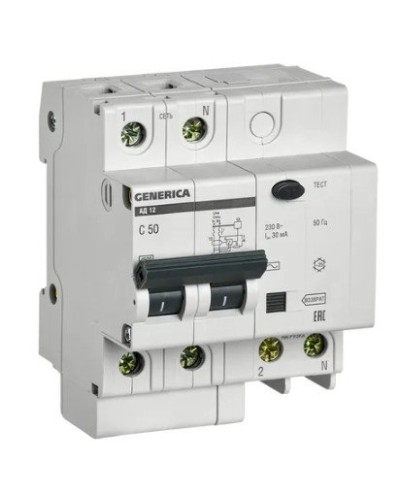 GENERICA АД12 2Р 50А 30мА (MAD15-2-050-C-030). Автоматический выключатель дифференциального тока. IEK в Керчи