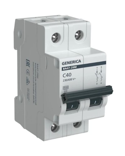 GENERICA ВА47-29М 2P C 40А 4,5кА (MVA21-2-040-C-G). Автоматический выключатель. IEK в Керчи