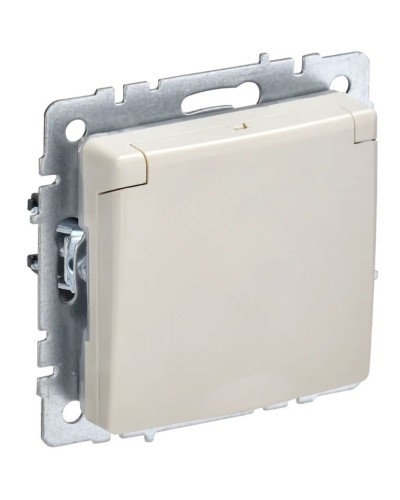 Розетка с з/к РСбш10-3-БрКр бежевый BRITE (BR-R16-16-K10). Розетка с заземлением с защитными шторками и крышкой. IEK в Керчи