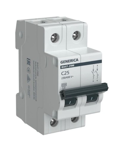 GENERICA ВА47-29М 2P C 25А 4,5кА (MVA21-2-025-C-G). Автоматический выключатель. IEK в Керчи