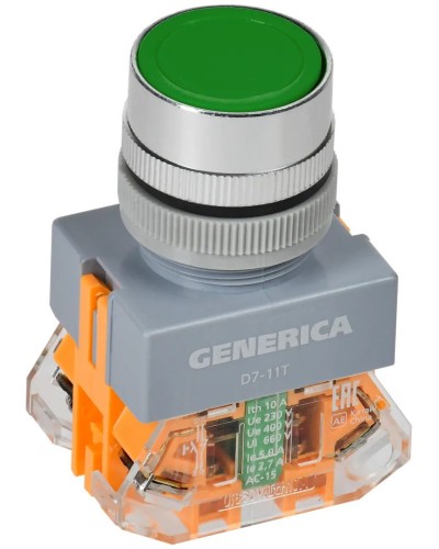 Кнопка D7-11T d=22мм зеленая GENERICA (BBT50-11T-3-21-K06-G). Кнопка управления с фиксацией. IEK в Керчи