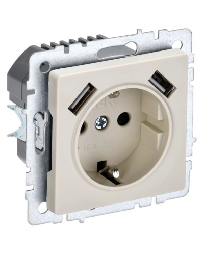 Розетка с з/к с USB A+A 2,1А РЮш10-1-БрКр бежевый BRITE (BR-R14-16-U21-D21-K10). Розетка с заземлением с защитными шторками, 2,1А. IEK в Керчи