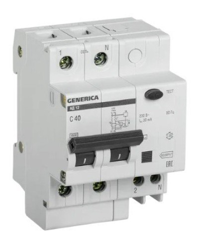 GENERICA АД12 2Р 40А 30мА (MAD15-2-040-C-030). Автоматический выключатель дифференциального тока. IEK в Керчи