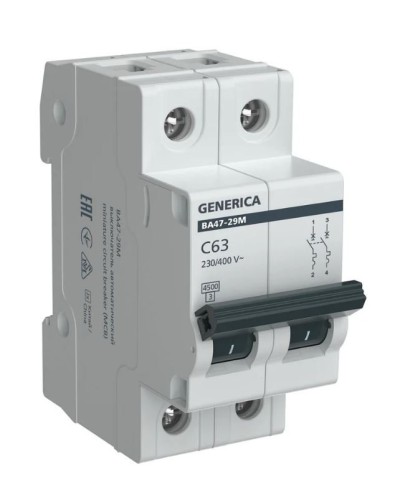 GENERICA ВА47-29М 2P C 63А 4,5кА (MVA21-2-063-C-G). Автоматический выключатель. IEK в Керчи