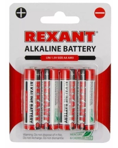 Алкалиновая батарейка AA/LR6 1,5 V 4 шт. блистер REXANT (30-1027). Элемент питания. Rexant в Керчи