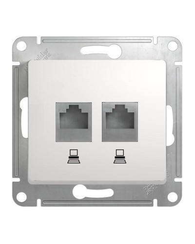 Glossa розетка RJ45+RJ45 2-местная, кат. 5Е, скрытой установки, механизм, белый (GSL000185KK). Розетка компьютерная. Systeme Electric в Керчи