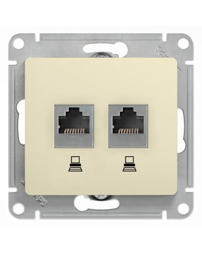 Glossa розетка RJ45+RJ45 2-местная, кат. 5Е, скрытой установки, механизм, бежевый (GSL000285KK). Розетка компьютерная. Systeme Electric в Керчи