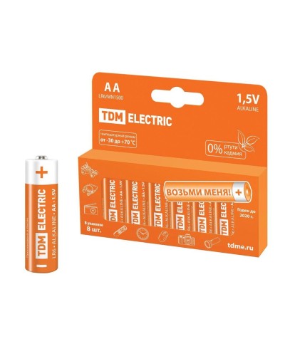 LR6 AA Alkaline 1,5V PAK-8 TDM (SQ1702-0009). Элемент питания. TDM ЕLECTRIC в Керчи