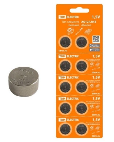 AG12/LR43 Alkaline 1,5V BP-10 TDM (SQ1702-0046). Элемент питания. TDM ЕLECTRIC в Керчи