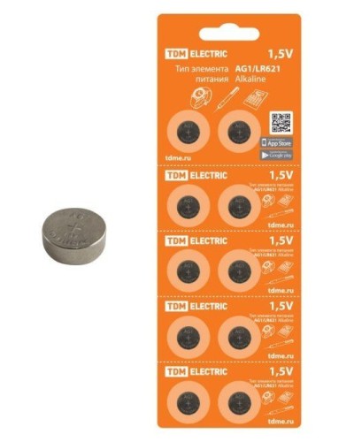 AG1/LR621 Alkaline 1,5V BP-10 TDM (SQ1702-0045). Элемент питания. TDM ЕLECTRIC в Керчи