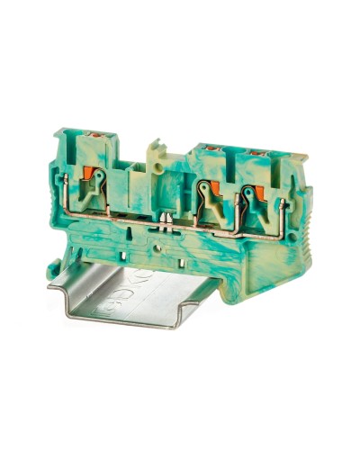 Клемма заземления, 3 точки подключения, 2.5 кв.мм (VPR-2.5-TWIN-PE-YG). Клемма заземления, зажим push-in. ДКС в Керчи