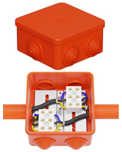 Коробка JBS080 85х85х50, 6 вых., 3P (0,15-10,0 мм²) (43301HF). Коробка монтажная, огнестойкая, без галогена. Экопласт в Керчи